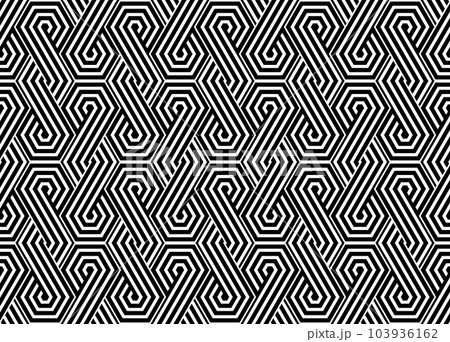 Abstract geometric pattern with stripes, lines. Seamless vector background. White and black ornament. Simple lattice graphic design. 103936162