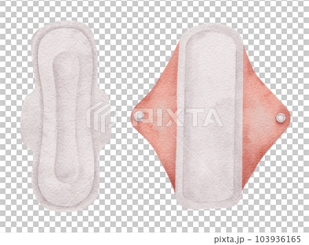 Washable Feminine hygiene products, Set of clean hygienic reusable and disposable pads with wings. Menstrual cycle. Women's Health. Menstruation female hygiene product. Coral color. Hand drawn Washable Feminine hygiene products, Set of clean hygienic reusable and disposable pads with wings. Menstrual cycle. Women's Health. Menstruation female hygiene product. Coral color. Hand drawn 103936165