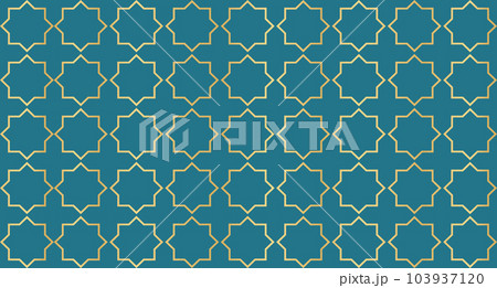 Abstract background with islamic ornament. Golden lined tiled motif. Arabic geometric seamless ornament pattern. Arabic geometric texture. Islamic background. Vector illustration 103937120