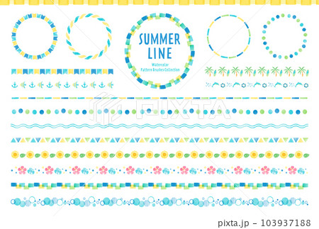 夏の水彩風ラインセット / パターンブラシ有り  103937188