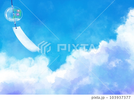 風鈴と入道雲の水彩背景素 風鈴と入道雲の水彩背景素 103937377