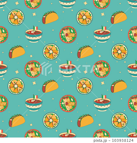 Mexican traditional food seamless pattern. Vector illustration in hand drawn style 103938124