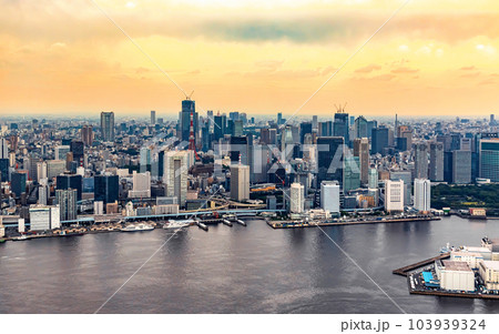 Aerial view of Odaiba Harbor in Tokyo, Japan 103939324