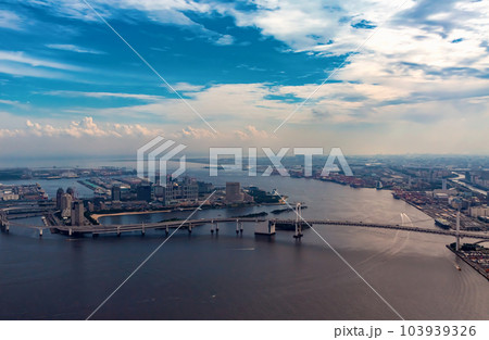 Aerial view of the Rainbow Bridge in Odaiba, Tokyo 103939326
