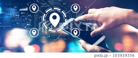 Map pin concept with city lights at night Map pin concept with city lights at night 103939356