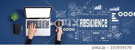 Resilience theme with person using laptop computer 103939376