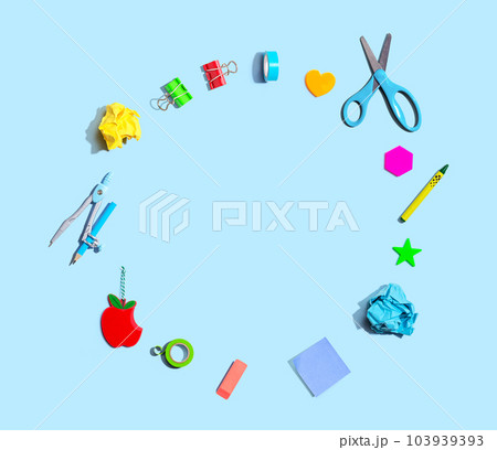 Collection of school supplies overhead view 103939393