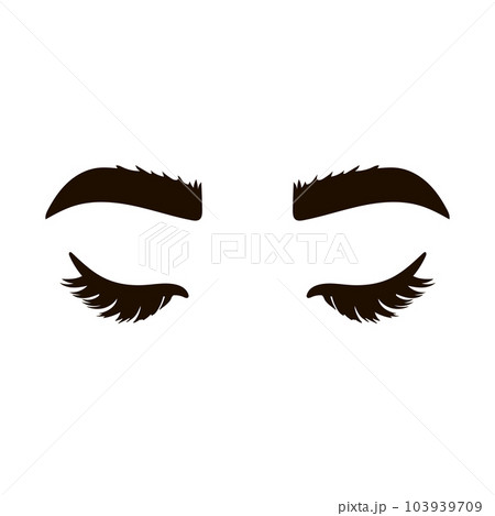 Closed eyes with eyelashes. Women eyes simple illustration. Hand drawn female luxurious eye with shaped eyebrows, eyelashes. Idea for business card, typography vector.Perfect appearance forsalon. 103939709