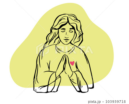 Continuous line drawing of Christian prayer, vector illustration. Jesus man angel is praying Black and white drawing Continuous line drawing of Christian prayer, vector illustration. Jesus man angel is praying Black and white drawing 103939718
