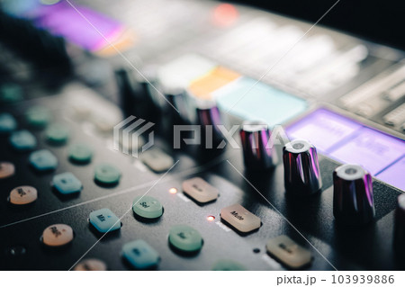 Sound control music mixer in record studio. Close up mixer and equalizer volume on the mixer amplifier. Digital audio system 103939886