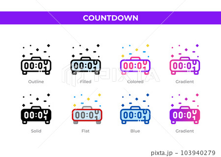 Countdown icons in different style. Countdown icons set. Holiday symbol. Different style icons set. Vector illustration 103940279