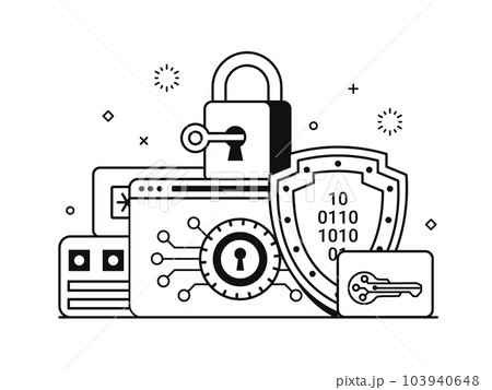 Password Storage and Data Encryption Lineart Scene Password Storage and Data Encryption Lineart Scene 103940648