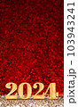 happy new year 2024 3d rendering gold color on red glitter background 103943241