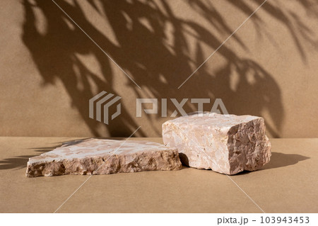 Podium with dry grass for product promotion and cosmetics display. Natural beige beauty pedestal. Background for product presentation. Cream stone podiums with shadow of leaf. Beauty product mockup Podium with dry grass for product promotion and cosmetics display. Natural beige beauty pedestal. Background for product presentation. Cream stone podiums with shadow of leaf. Beauty product mockup 103943453