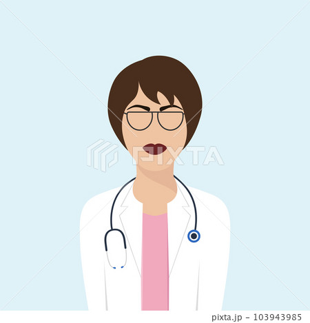 Female doctor, in a white coat with a statoscope. Medical worker in flat faceless style. Doctor.Vector illustration for design and print Female doctor, in a white coat with a statoscope. Medical worker in flat faceless style. Doctor.Vector illustration for design and print 103943985
