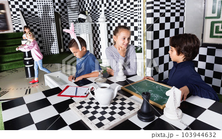 Exciting adventure for kids in chess quest room Exciting adventure for kids in chess quest room 103944632