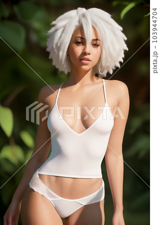 Sexy mulatto woman with white lush afro - Stock Illustration [103944704]  - PIXTA