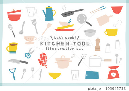 キッチン用品のイラストセット　料理器具　キッチンツール　料理道具　かわいい　おしゃれ　キッチングッズ 103945738