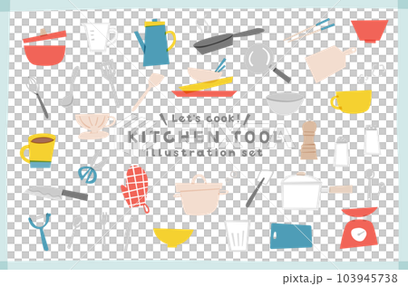 キッチン用品のイラストセット　料理器具　キッチンツール　料理道具　かわいい　おしゃれ　キッチングッズ 103945738