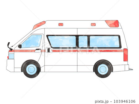 リアルな救急車の横向き水彩イラスト リアルな救急車の横向き水彩イラスト 103946106