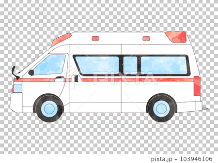 リアルな救急車の横向き水彩イラスト リアルな救急車の横向き水彩イラスト 103946106