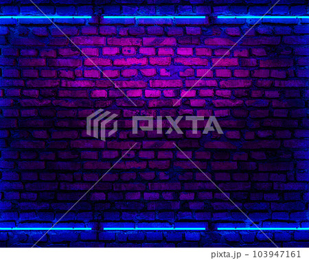 Empty brick wall, neon tube lights, grunge background. 3d render 103947161