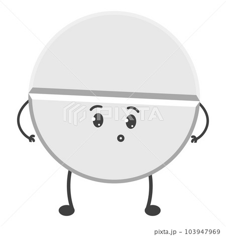 Round white pill character vector isolated. Medical mascot Round white pill character vector isolated. Medical mascot 103947969