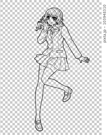 Illustration of an anime-style girl for coloring book (full body/without cat ears) 103948310
