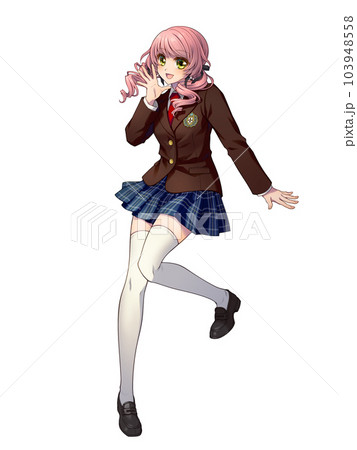 制服を着たアニメ風の女の子の全身イラスト（猫耳無し） 103948558