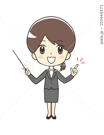 指し棒を持つスーツの女性のイラスト 103948571