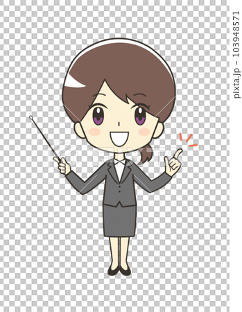 指し棒を持つスーツの女性のイラスト 103948571