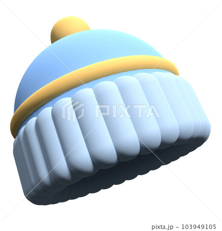 Winter hat 3d render icon illustration. Sky blue beanie hat isolated. Beanie hat icon in 3d render. 3d render illustration 103949105