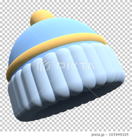 Winter hat 3d render icon illustration. Sky blue beanie hat isolated. Beanie hat icon in 3d render. 3d render illustration 103949105