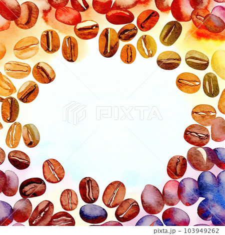 coffee beans flat art style in watercolor , blank ,bright and vibrant  103949262
