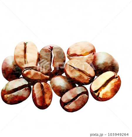 coffee beans flat art style in watercolor , blank ,bright and vibrant  103949264