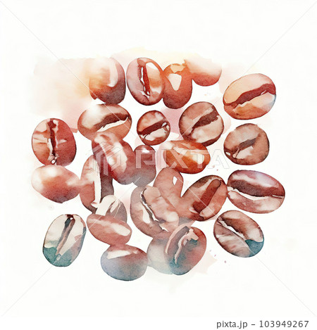 coffee beans flat art style in watercolor , blank ,bright and vibrant coffee beans flat art style in watercolor , blank ,bright and vibrant 103949267