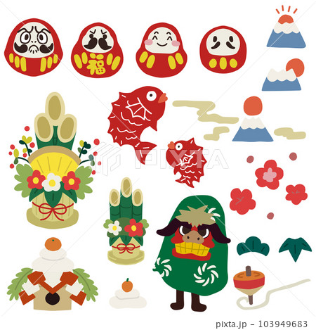 正月をイメージした小物カラーイラストセット 正月をイメージした小物カラーイラストセット 103949683