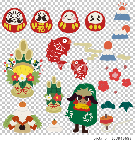 正月をイメージした小物カラーイラストセット 正月をイメージした小物カラーイラストセット 103949683