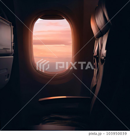 Looking out of the window of the plane, sitting in the cabin,night sky Looking out of the window of the plane, sitting in the cabin,night sky 103950039