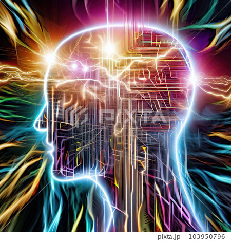 A robot mind picture in the form of electronic lines with high accuracy and colored and there is electricity a real taser 103950796