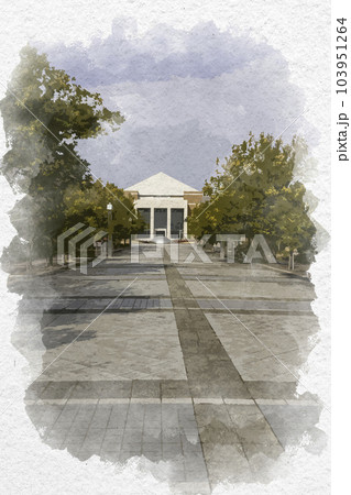 水彩画風　岡山県立大学　講堂　岡山県総社市 103951264
