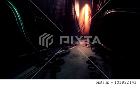 Electric wires in the tunnel with light 103952143