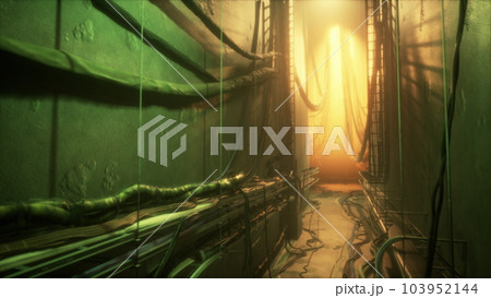 Electric wires in the tunnel with light 103952144