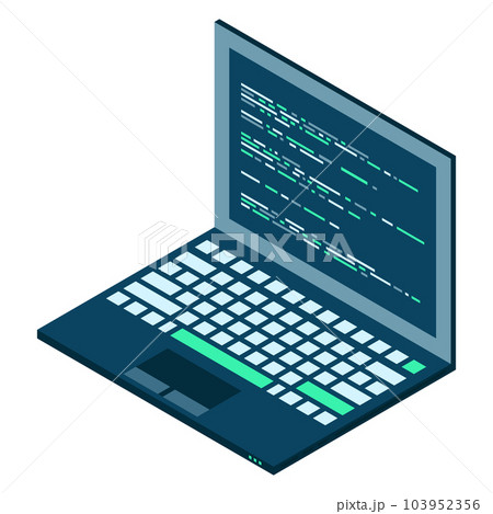 Isometric Laptop. 3d isometric laptop computer. Abstract programming language and program code on a laptop screen. Vector illustration Isometric Laptop. 3d isometric laptop computer. Abstract programming language and program code on a laptop screen. Vector illustration 103952356