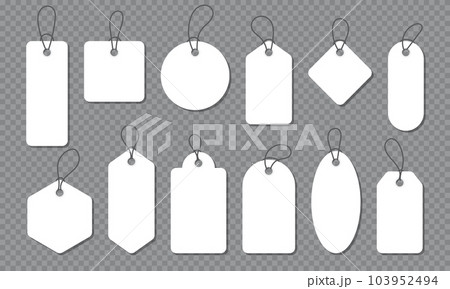 Mockup and template for paper price tag. Set of blank white tags