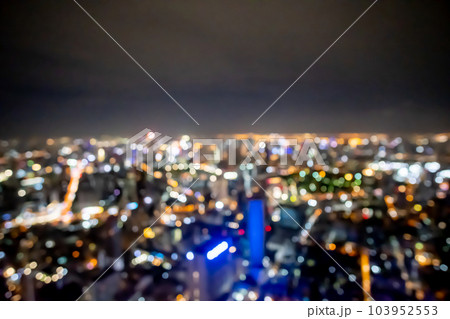 Blurred image bokeh of Bangkok cityscape, night top view in the business district in Thailand. 103952553
