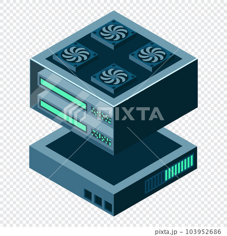 Isometric futuristic server. Isometric database or data center. Abstract blockchain. Computer storage. Cloud storage. Vector illustration Isometric futuristic server. Isometric database or data center. Abstract blockchain. Computer storage. Cloud storage. Vector illustration 103952686