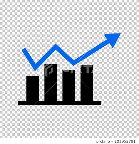 上升的藍色箭頭和條形圖剪影圖標。向量。 上升的藍色箭頭和條形圖剪影圖標。向量。 103952781