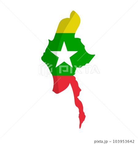 ミャンマーの国旗デザインのミャンマー地図アイコン。ベクター。 ミャンマーの国旗デザインのミャンマー地図アイコン。ベクター。 103953642