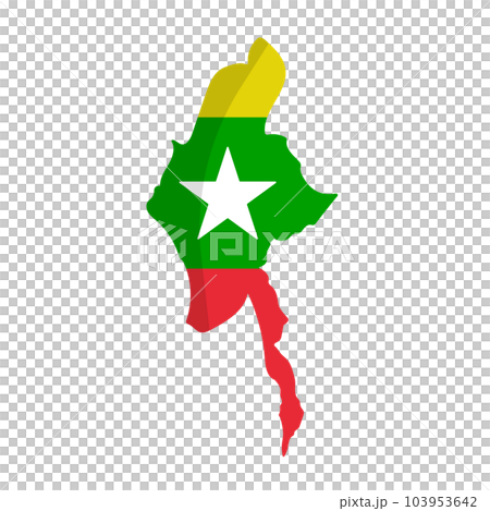 ミャンマーの国旗デザインのミャンマー地図アイコン。ベクター。 ミャンマーの国旗デザインのミャンマー地図アイコン。ベクター。 103953642